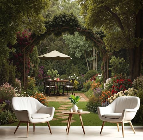 Tapete Garten, Pavillon Selbstklebende Tapete Natürliche Landschaft Fototapete Schlafzimmer Schrankpapier Klebefolie Dunkelgrün Möbelfolie 350×256Cm, Geeignet Für Wohn Badezimmer Tapete Garten, Pavillon Selbstklebende Tapete Natürliche Landschaft Fototapete Schlafzimmer Schrankpapier Klebefolie Dunkelgrün Möbelfolie 350×256Cm, Geeignet Für Wohn Badezimmer von Generic