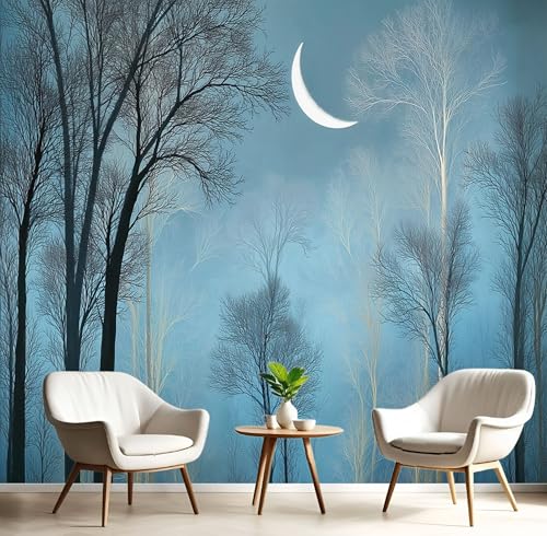 Tapete Hohe Bäume Selbstklebende Tapete Dschungelmond Fototapete Schlafzimmer Schrankpapier Klebefolie Dunkelblau Möbelfolie 450X315Cm, Geeignet Für Wohn Badezimmer Tapete Hohe Bäume Selbstklebende Tapete Dschungelmond Fototapete Schlafzimmer Schrankpapier Klebefolie Dunkelblau Möbelfolie 450X315Cm, Geeignet Für Wohn Badezimmer von Generic