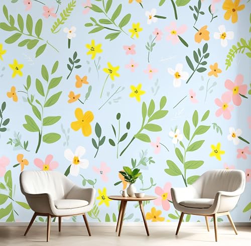 Tapete Kleine Blumen 450X315Cm, Seidentapete, Blätter Wanddekoration Geeignet Für Wohnzimmer, Schlafzimmer, Badezimmer Und Bürowände - Blau Tapete Kleine Blumen 450X315Cm, Seidentapete, Blätter Wanddekoration Geeignet Für Wohnzimmer, Schlafzimmer, Badezimmer Und Bürowände - Blau von Generic