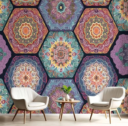 Tapete Mandala-Muster 396X280Cm, Gemischte Farben Seidentapete, Abnehmbar, Langlebig, Böhmischer Stil Wanddekoration Geeignet Für Wohnzimmer, Schlafzimmer, Badezimmer Und Bürowände Tapete Mandala-Muster 396X280Cm, Gemischte Farben Seidentapete, Abnehmbar, Langlebig, Böhmischer Stil Wanddekoration Geeignet Für Wohnzimmer, Schlafzimmer, Badezimmer Und Bürowände von Generic