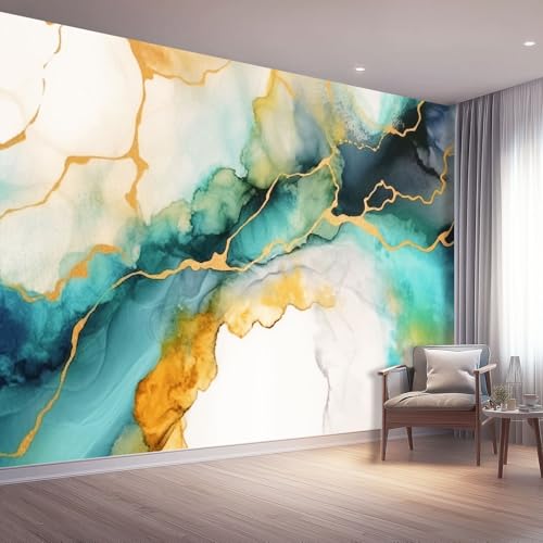 Tapete Marmor Tapeten Wasserdicht DIY Wohnzimmer Abstrakter Aquarellstil Wandtapete, Vliestapete Renovierung Wohnzimmer Wandtapete Dekorfolie für Schlafzimmer Küche 350 x 256 cm, Weiß Cyan Tapete Marmor Tapeten Wasserdicht DIY Wohnzimmer Abstrakter Aquarellstil Wandtapete, Vliestapete Renovierung Wohnzimmer Wandtapete Dekorfolie für Schlafzimmer Küche 350 x 256 cm, Weiß Cyan von Generic