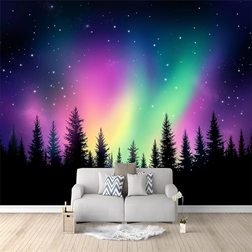 Tapete Natürlicher Sternenhimmel, Polarlicht Mustertapete Fototapete 3d Effekt 300 x 210 cm Tapeten Wohnzimmer Schlafzimmer Jugendzimmer Büro Flur Hotel Spa Bunt Design Wand Dekoration von Generic