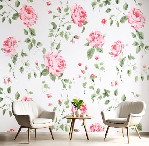 Tapete Romantische Retro-Blumen 350×256Cm, Seidentapete, Rose, Grüne Blätter Wanddekoration Geeignet Für Wohnzimmer, Schlafzimmer, Badezimmer Und Bürowände - Rosa Tapete Romantische Retro-Blumen 350×256Cm, Seidentapete, Rose, Grüne Blätter Wanddekoration Geeignet Für Wohnzimmer, Schlafzimmer, Badezimmer Und Bürowände - Rosa von Generic