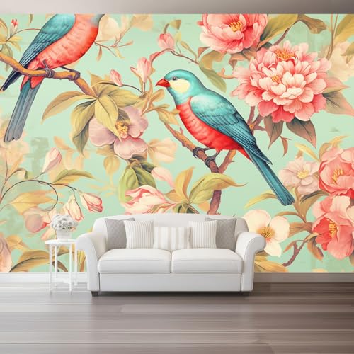 Tapete Vogel Blumen Tapeten Wasserdicht DIY Wohnzimmer Retro-Aquarell-Stil Wandtapete, Vliestapete Renovierung Wohnzimmer Wandtapete Dekorfolie für Schlafzimmer Küche 400 x 280 cm, Rosa Blau Tapete Vogel Blumen Tapeten Wasserdicht DIY Wohnzimmer Retro-Aquarell-Stil Wandtapete, Vliestapete Renovierung Wohnzimmer Wandtapete Dekorfolie für Schlafzimmer Küche 400 x 280 cm, Rosa Blau von Generic