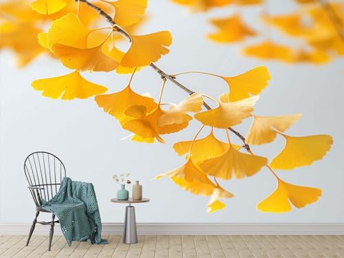Tapete Wandbild 3D Fototapete Pflanzenzweig GinkgobläTter Gelb Vliestapete Wandtapete Foto für Modernes Design der Fernseh Hintergrund Wand-Kunst-Deko, 400x280 Cm von Generic