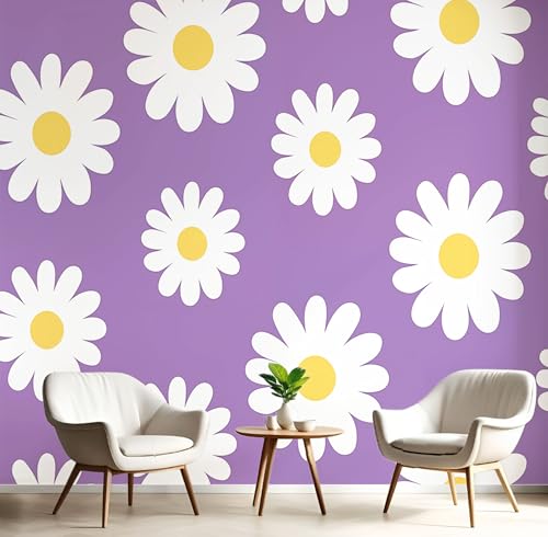 Tapete Weißes Gänseblümchen 250X175Cm, Lila Seidentapete, Abnehmbar, Langlebig, Cartoon-Blumen Wanddekoration Geeignet Für Wohnzimmer, Schlafzimmer, Badezimmer Und Bürowände Tapete Weißes Gänseblümchen 250X175Cm, Lila Seidentapete, Abnehmbar, Langlebig, Cartoon-Blumen Wanddekoration Geeignet Für Wohnzimmer, Schlafzimmer, Badezimmer Und Bürowände von Generic