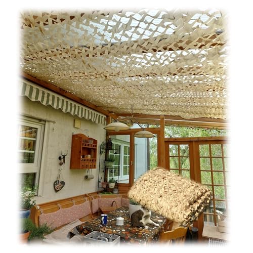 Tarnnetz Schattiernetz Beige, Wasserdicht Camouflage Netz, Schattierungsnetz, 1.5x2 3x6 4x4 3x5 2x3 5x8 10x10m for Balkon Garten Dekoration Sichtschutz Sonnenschutz Netz(Beige,6x7(m)) von Generic