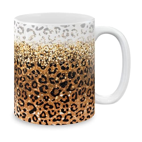 Tasse Muttertag Gelber Glitzer Mit Schwarz-Gelbem Leopardenmuster Bürotasse Personalisierte Teetasse Aus Keramik Geschenkidee Fototasse 330Ml Für Chef, Home, Freundin von Generic