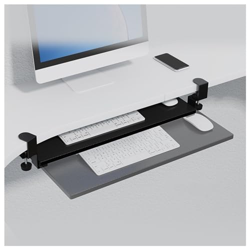 Tastaturablage Unter Dem Schreibtisch, Herausziehbare Tastatur- und Mausplattform mit Verstellbarer 45°-C-Klemme, Einfache Installation (Color : Black, Size : 55x24cm(21.7x9.4in)) von Generic