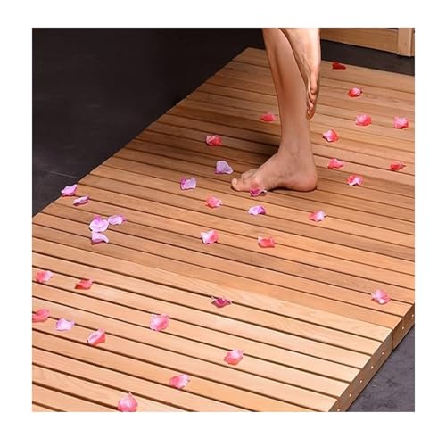 Teakholz-Duschmatte, Holz-Badematte Begehbare Dusche Für Senioren/Kinder – Sicherheit Und Stil Strapazierfähige Eingangsmatte Für Spa, Sauna, Pool(27x36in(68x91.4cm)) von Generic
