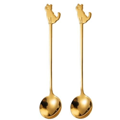 Teaspoons Set of 2-11.7 cm / 4.61 in, Stainless Steel Tea Spoon for Coffee & Dessert, Cat Spoon Cute Kitten Stirring Spoons for Milkshake Ice Cream, Dessert, Cake, Milk & Stirring von Generic