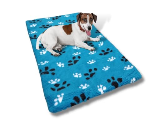 Teddyfell-Bankkissen, Hundekissen XL – 120 x 75 cm – Türkis mit Fußabdruck Pfoten – Bankmatte – Bankmatratze – extra weich von Generic