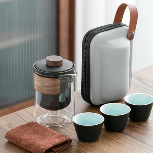 Teekanne 4-teilig Campingbecher Reiseset Set Glas 1 3 Keramiktasse Outdoor Tee Kleines Set Tassenset von Generic