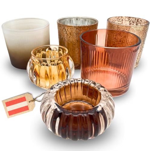 Teelichthalter Glas 6er Set | Windlicht Glas | Kerzenhalter Glas | Kerzenständer Glas | Tischdeko | Teelichtgläser | Kerzengläser | Kerzen Deko | Frühlingsdeko von Generic