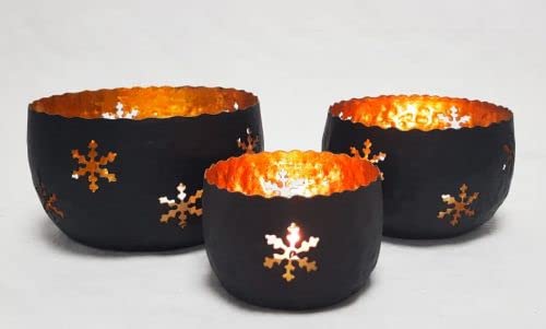 Teelichthalter - Schwarz/Gold- Metall Sterne 3er Set, Windlicht, Teelichtschalen aus Metall, Geschenkidee/ Kerzenhalter Kerzen Dekoration | Perfekte Tischdeko Weihnachten | Metall von Generic