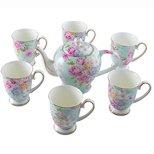 Teeservice für Erwachsene, Tassen aus Bone China, rosa Teekanne mit 6 Teetassen, Kaffeetassen mit großem Fassungsvermögen für Nachmittagstee und Kaffee, von Generic