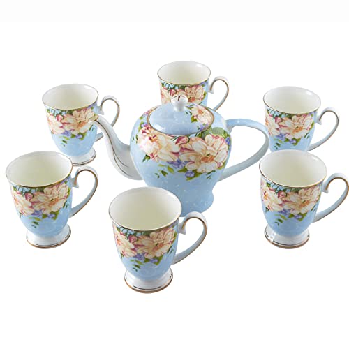 Teeservice im Hofstil für Erwachsene, Tassen aus Bone China für Nachmittagstee und Kaffee, Teekanne mit 6 Teetassen, Wassertassen mit großem Fassungsvermögen, Kaffeetassen, Grün von Generic