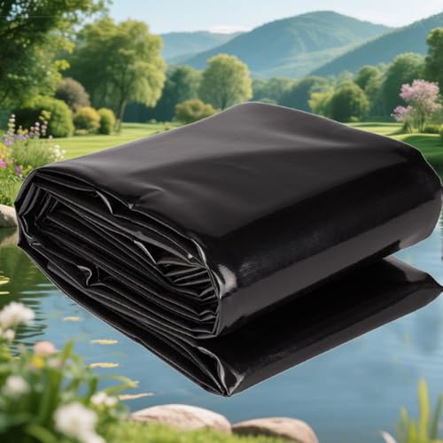 Teichfolien HDPE Teichfolie Wasserdicht Teichmembran 12mil Dick Flexible Vorgeschnittene Teichfolie Reißfest Baufolie Schwarz Für Wassergarten Wasserfall Schwimmteich(2x5m) von Generic