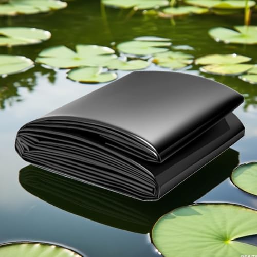Teichplane Für Gartenteich Dicke 0.2mm Flexible Vorgeschnittene Teichfolie Reißfest Undurchlässige Teichmembran Verstärkte Schwarze HDPE Teichfolien Für Brunnen Wasserfall(8x9m) von Generic