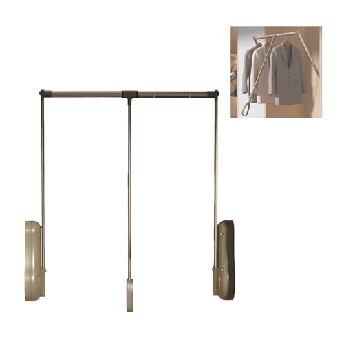 Teleskop-Garderobenstange for Herunterziehen, durchgehende Puffer-Schrankschienen, einfache und reibungslose Rückkehr, einfaches Herunterziehen for Aufhängen von(Color1,650-850mm) von Generic