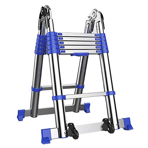 Teleskopleiter, leichte Aluminium-Teleskopleiter, tragbare Mehrzweck-A-Rahmen-Teleskop-Ausziehleiter mit Stützstange, 150 kg Tragkraft (Größe: 2,85 + 2,85 m), Marriage Vision von Generic
