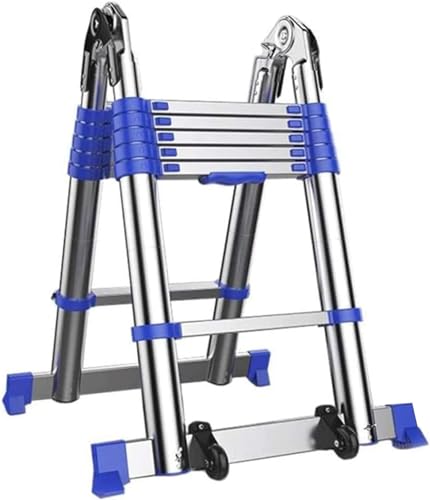 Teleskopleiter Heavy Duty Teleskop-schiebeleiter Mit Stabilisator Und Rädern, Mehrzweck-a-Rahmen Gerade Klappbare Loft-leitern, Last 200 Kg, 2.85+2.85m Teleskopleiter Heavy Duty Teleskop-schiebeleiter Mit Stabilisator Und Rädern, Mehrzweck-a-Rahmen Gerade Klappbare Loft-leitern, Last 200 Kg, 2.85+2.85m von Generic