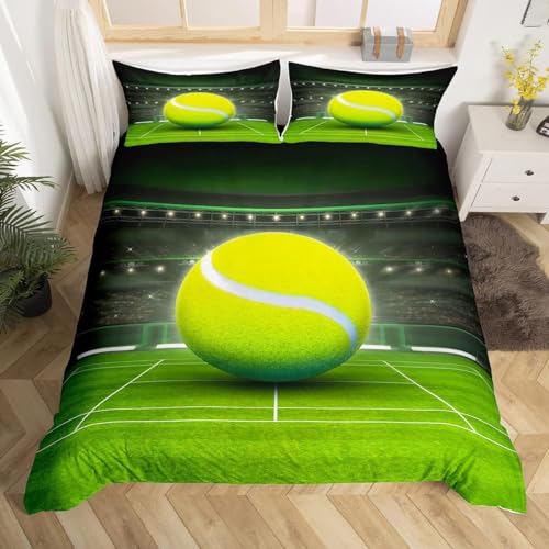Tennisball Bettwäsche 135x200 Tennis Bettwäsche Set, 3D Bettbezug Set Weich Microfaser Bettbezüge 2 Teilig Sport Wendebettwäsche für Einzelbett, mit 1 Kissenbezug b1927 von Generic