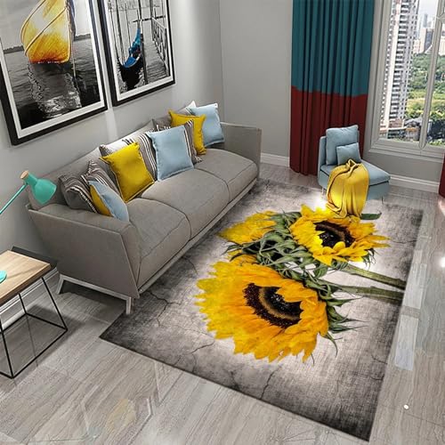 Tepiche Moderne, Ölgemälde Sonnenblumenpflanzenblumen Wohnzimmer Teppich, 200 X 300 Cm Kurzflor Teppich,Teppiche Für Kinder,Waschbarer Teppich,Geeignet Für Wohnzimmer Schlafzimmer 3D Teppich -1W3N5R0R von Generic