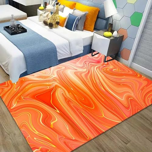 Teppich,120 X 180 cm 3D Bedruckt Marmorflüssigkeit Orange Bedruckt Bereich Teppich, rutschfest Teppich, Für Wohnzimmer, Balkon, Badezimmer, Bedruckter Teppich - Schmutzabweisend -8T4R/N5V3-5 von Generic