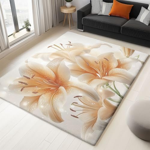Teppich 100 X 150 cm Pflanze Staubblatt Lilie Creme Beige – Weich & Flauschig, Waschbar, rutschfest – Kurzflor Flanell Teppich, Pflegeleicht – Für Schlafzimmer, Wohnzimmer, Flur Teppich 100 X 150 cm Pflanze Staubblatt Lilie Creme Beige – Weich & Flauschig, Waschbar, rutschfest – Kurzflor Flanell Teppich, Pflegeleicht – Für Schlafzimmer, Wohnzimmer, Flur von Generic
