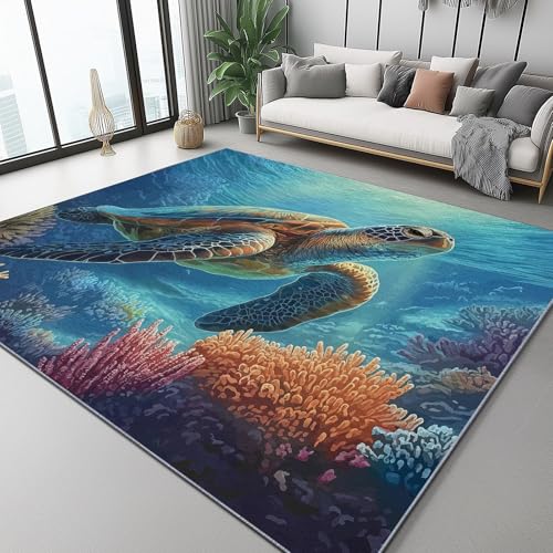 Teppich 120 X 170 cm Natur Koralle Schildkröte Blau Braun – Weich & Flauschig, Waschbar, rutschfest – Kurzflor Flanell Teppich, Pflegeleicht – Für Schlafzimmer, Wohnzimmer, Flur Teppich 120 X 170 cm Natur Koralle Schildkröte Blau Braun – Weich & Flauschig, Waschbar, rutschfest – Kurzflor Flanell Teppich, Pflegeleicht – Für Schlafzimmer, Wohnzimmer, Flur von Generic