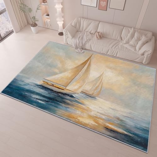 Teppich 120 x 180 cm rutschfest Wohnzimmer Schlafzimmer, Gelb Dunkelblau Flanell Teppiche Superweicher Leicht Zu Reinigen, Einfach Meer Boot Heimdekoration Waschraum Fußmatte Teppich 120 x 180 cm rutschfest Wohnzimmer Schlafzimmer, Gelb Dunkelblau Flanell Teppiche Superweicher Leicht Zu Reinigen, Einfach Meer Boot Heimdekoration Waschraum Fußmatte von Generic