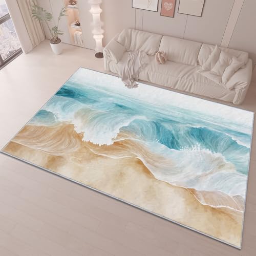 Teppich 140 x 200 cm rutschfest Wohnzimmer Schlafzimmer, Blau Gelb Flanell Teppiche Superweicher Leicht Zu Reinigen, Einfach Strand Meer Heimdekoration Waschraum Fußmatte Teppich 140 x 200 cm rutschfest Wohnzimmer Schlafzimmer, Blau Gelb Flanell Teppiche Superweicher Leicht Zu Reinigen, Einfach Strand Meer Heimdekoration Waschraum Fußmatte von Generic