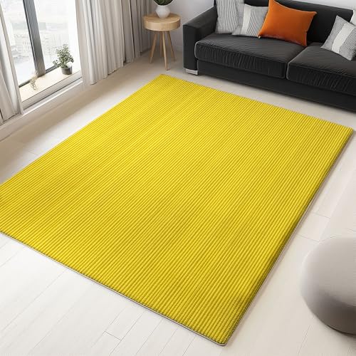 Teppich 140 x 200 cm rutschfest Wohnzimmer Schlafzimmer, Gelb Flanell Teppiche Superweicher Leicht Zu Reinigen, Abstrakt Linien Einfach Heimdekoration Waschraum Fußmatte von Generisch