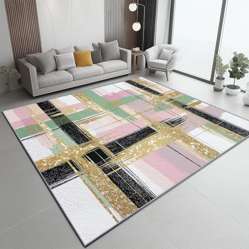 Teppich 160 X 230 cm Abstrakt Textur Geometrie Rosa Gold – Weich & Flauschig, Waschbar, rutschfest – Kurzflor Flanell Teppich, Pflegeleicht – Für Schlafzimmer, Wohnzimmer, Flur Teppich 160 X 230 cm Abstrakt Textur Geometrie Rosa Gold – Weich & Flauschig, Waschbar, rutschfest – Kurzflor Flanell Teppich, Pflegeleicht – Für Schlafzimmer, Wohnzimmer, Flur von Generic