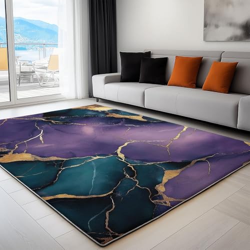 Teppich 160 x 230 cm, Home Waschbarer Kurzflor Teppiche Textur Achat Marmor Modernes Wohnzimmer Schlafzimmer Korridor Weicher Rutschfester Teppich Büro Bereich Dekor, Lila Grün Teppich 160 x 230 cm, Home Waschbarer Kurzflor Teppiche Textur Achat Marmor Modernes Wohnzimmer Schlafzimmer Korridor Weicher Rutschfester Teppich Büro Bereich Dekor, Lila Grün von Generic