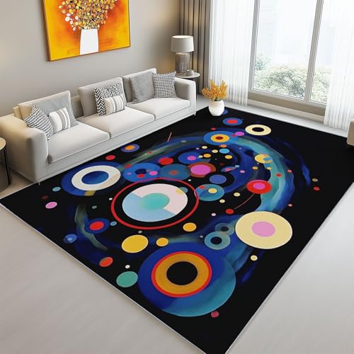 Teppich 160 x 230 cm rutschfest Teppiche, Abstrakt Kreise Textur Teppiche für Dekoration, Schlafzimmer Kinderzimmer Wohnzimmer Kurzflor Teppich Bunt Flanell Kinderteppiche von Generic