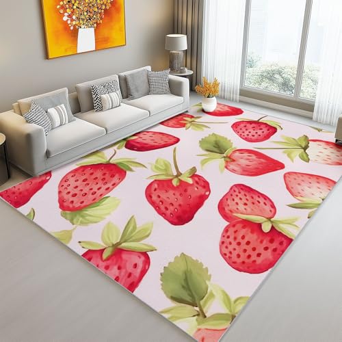 Teppich 160 x 230 cm rutschfest Teppiche, Aquarell Niedlich Blätter Erdbeere Teppiche für Dekoration, Schlafzimmer Kinderzimmer Wohnzimmer Kurzflor Teppich Bunt Flanell Kinderteppiche Teppich 160 x 230 cm rutschfest Teppiche, Aquarell Niedlich Blätter Erdbeere Teppiche für Dekoration, Schlafzimmer Kinderzimmer Wohnzimmer Kurzflor Teppich Bunt Flanell Kinderteppiche von Generic