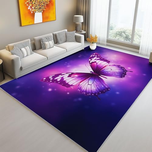Teppich 160 x 230 cm rutschfest Teppiche, Fantasie Schmetterling Sterne Teppiche für Dekoration, Schlafzimmer Kinderzimmer Wohnzimmer Kurzflor Teppich Bunt Flanell Kinderteppiche von Generic
