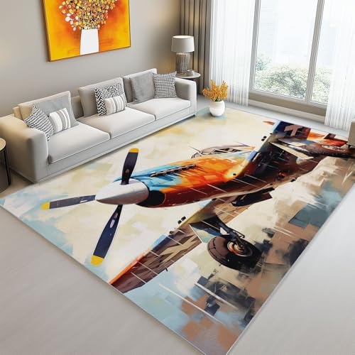 Teppich 160 x 230 cm rutschfest Teppiche, Gemalt Retro Flugzeug Textur Teppiche für Dekoration, Schlafzimmer Kinderzimmer Wohnzimmer Kurzflor Teppich Bunt Flanell Kinderteppiche Teppich 160 x 230 cm rutschfest Teppiche, Gemalt Retro Flugzeug Textur Teppiche für Dekoration, Schlafzimmer Kinderzimmer Wohnzimmer Kurzflor Teppich Bunt Flanell Kinderteppiche von Generic