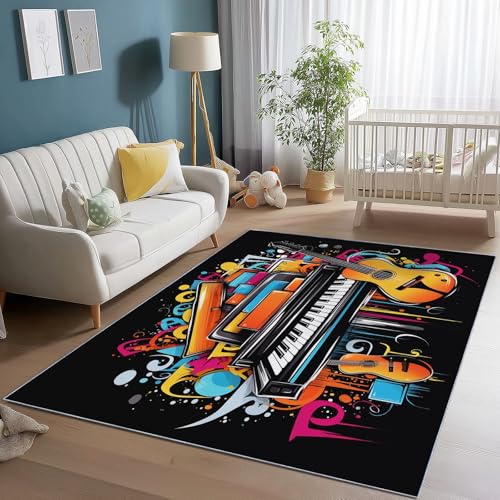 Teppich 160 x 230 cm rutschfest Teppiche, Kritzeleien Musikelemente Klavier Teppiche für Dekoration, Schlafzimmer Kinderzimmer Wohnzimmer Kurzflor Teppich Bunt Flanell Kinderteppiche Teppich 160 x 230 cm rutschfest Teppiche, Kritzeleien Musikelemente Klavier Teppiche für Dekoration, Schlafzimmer Kinderzimmer Wohnzimmer Kurzflor Teppich Bunt Flanell Kinderteppiche von Generic