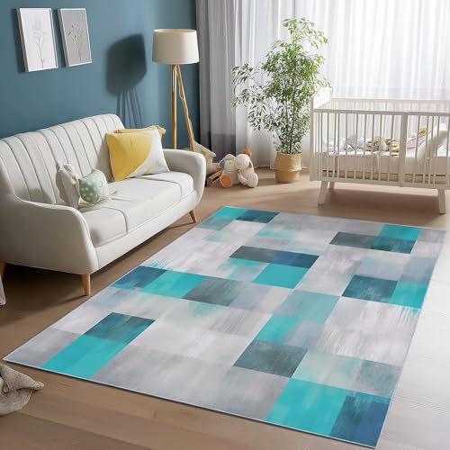 Teppich 160 x 230 cm rutschfest Teppiche, Modern Abstrakt Textur Quadrate Teppiche für Dekoration, Schlafzimmer Kinderzimmer Wohnzimmer Kurzflor Teppich Türkis Grau Flanell Kinderteppiche Teppich 160 x 230 cm rutschfest Teppiche, Modern Abstrakt Textur Quadrate Teppiche für Dekoration, Schlafzimmer Kinderzimmer Wohnzimmer Kurzflor Teppich Türkis Grau Flanell Kinderteppiche von Generic