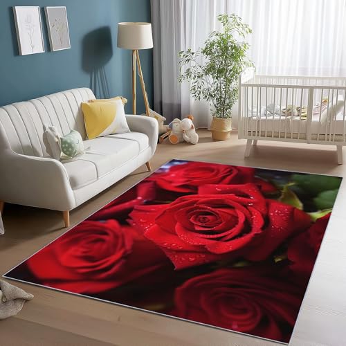 Teppich 160 x 230 cm rutschfest Teppiche, Nahaufnahme Blume Rose Romantik Teppiche für Dekoration, Schlafzimmer Kinderzimmer Wohnzimmer Kurzflor Teppich Bunt Flanell Kinderteppiche Teppich 160 x 230 cm rutschfest Teppiche, Nahaufnahme Blume Rose Romantik Teppiche für Dekoration, Schlafzimmer Kinderzimmer Wohnzimmer Kurzflor Teppich Bunt Flanell Kinderteppiche von Generic