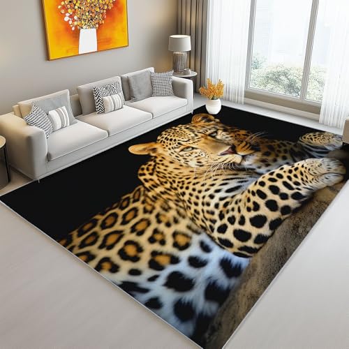 Teppich 160 x 230 cm rutschfest Teppiche, Nahaufnahme Porträt Leopard Felsen Teppiche für Dekoration, Schlafzimmer Kinderzimmer Wohnzimmer Kurzflor Teppich Bunt Flanell Kinderteppiche von Generic