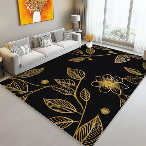 Teppich 80 X 150 cm Leichter Luxusstil Blumen Blätter Schwarz Gold– Weich Flauschig Waschbar Fusselfrei rutschfest Kurzflor Flanell Teppich, Pflegeleicht Für Schlafzimmer Wohnzimmer Flur Teppich 80 X 150 cm Leichter Luxusstil Blumen Blätter Schwarz Gold– Weich Flauschig Waschbar Fusselfrei rutschfest Kurzflor Flanell Teppich, Pflegeleicht Für Schlafzimmer Wohnzimmer Flur von Generic