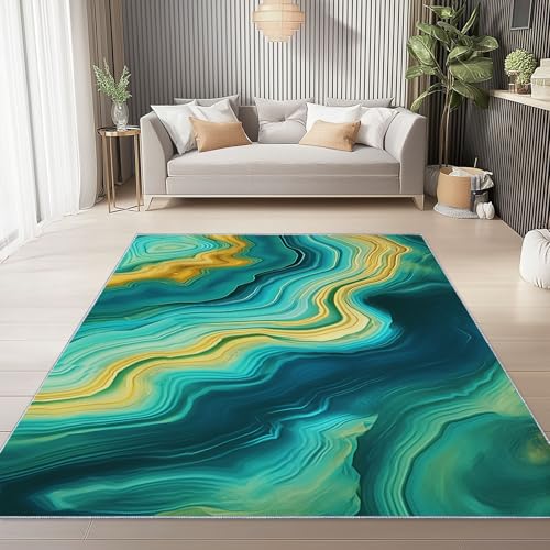 Teppich Bedruckter Abstrakte Glatte Streifen Muster, Teppich Weich Kurzflor Waschbar rutschfest Wohnzimmer Schlafzimmer Büro Home Modern Design 160 x 230 cm, Grün Cyan von Generic