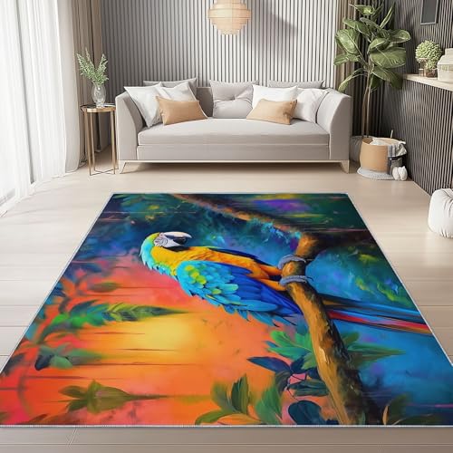 Teppich Bedruckter Ara-Vogel Muster, Teppich Weich Kurzflor Waschbar rutschfest Wohnzimmer Schlafzimmer Büro Home Modern Design 80 x 150 cm, Bunt von Generic