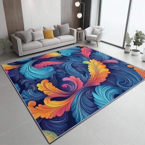 Teppich Buntes Curlinggras Wunderschönes Böhmen weicher Kurzflor,für Wohnzimmer, Schlafzimmer,Antibakteriell Antirutschunterlage Klassische und Dunkelblau Bunt Bedruckt 180 x 250 cm von Generic