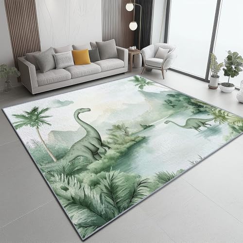 Teppich Dinosaurier Dschungel Kinder Frisch Teppich WohnzimmerModerner Kurzflor Schlafzimmer Waschbar rutschfest Design 140 x 200 cm für Esszimmer Büro Bereich Dekor Schwarz Grün Weiß Hellblau Teppich Dinosaurier Dschungel Kinder Frisch Teppich WohnzimmerModerner Kurzflor Schlafzimmer Waschbar rutschfest Design 140 x 200 cm für Esszimmer Büro Bereich Dekor Schwarz Grün Weiß Hellblau von Generic