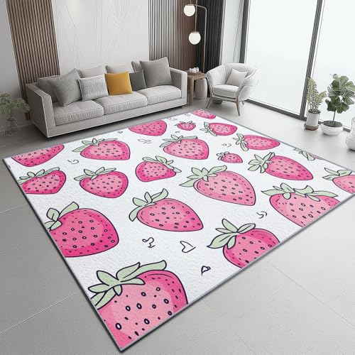 Teppich Erdbeere Muster Kindlich Obst Teppich WohnzimmerModerner Kurzflor Schlafzimmer Waschbar rutschfest Design 120 x 180 cm für Esszimmer Büro Bereich Dekor Schwarz Rosa Grün Süß Teppich Erdbeere Muster Kindlich Obst Teppich WohnzimmerModerner Kurzflor Schlafzimmer Waschbar rutschfest Design 120 x 180 cm für Esszimmer Büro Bereich Dekor Schwarz Rosa Grün Süß von Generic